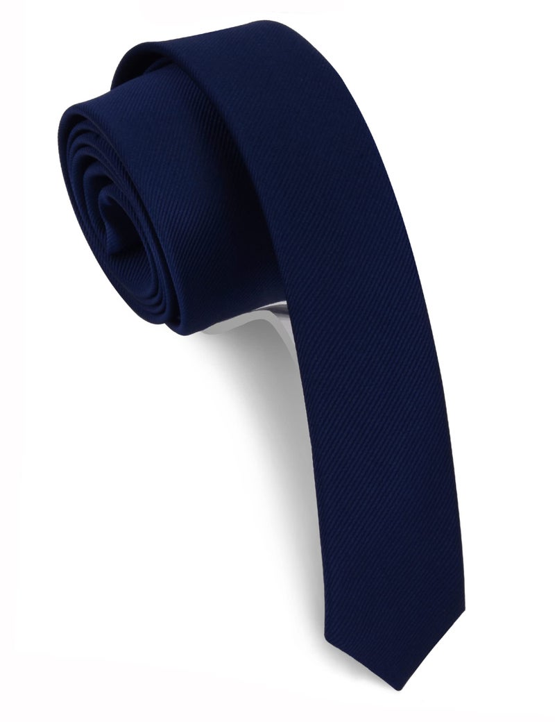 GUSLESON Navy Blue Skinny Tie Formal Ties For Men Slim Solid Necktie Gifts (0801-03) - Image 1